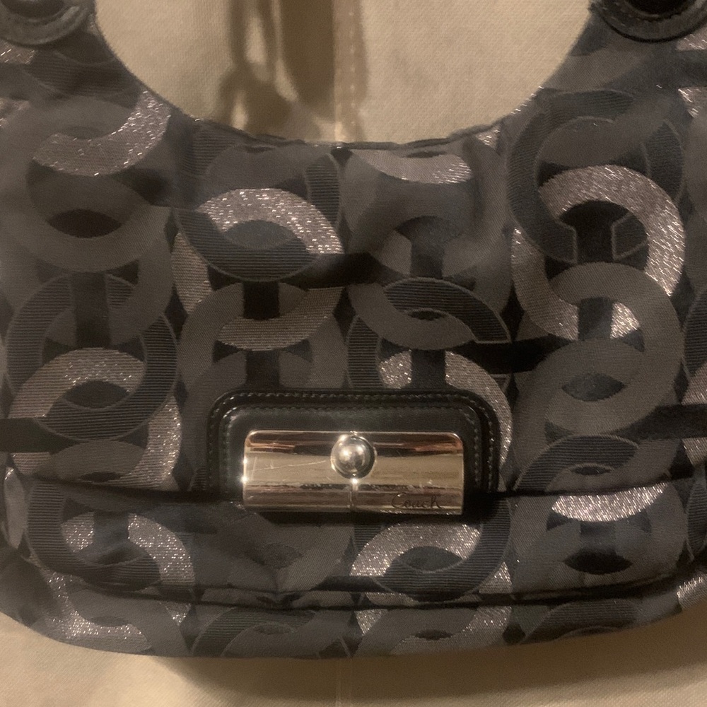 Coach Black and Silver Patterned Shoulder Bag